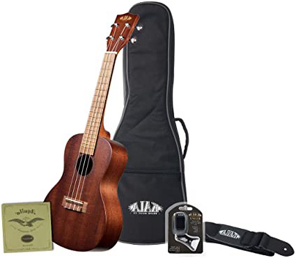 Kala KA-15C Ukelele de concierto de caoba satinado con bolsa, correa, cuerdas y sintonizador