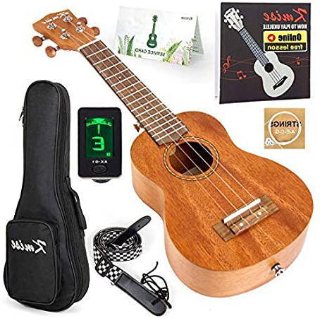 Ukelele soprano de caoba con kit de principiante: funda Gig Bag, afinador, correa, cuerda y manual de instrucciones (idioma español no garantizado)