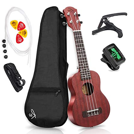 RAS Ukelele Soprano 21 pulgadas Caoba Cuatro Cuerdas Guitarra para Adultos y Niños (Marrón)