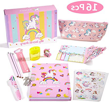 Yetech Set de papelería Unicornio-Cuaderno con Cerradura de Unicornio Regalo de cumpleaños de Navidad para niñas Edades 4 5 6 7 8 9 10 11