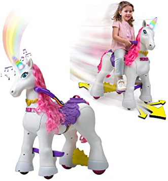 FEBER - My Lovely Unicorn con Melena Rosa, Mascota electrónica y vehículo de batería 12 V (Famosa 800011603)