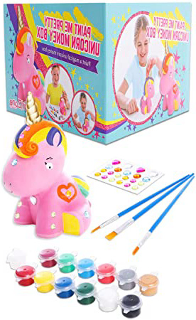 GirlZone Regalos para Niñas - Hucha Unicornio para Pintar - Kit Pintura para Niñas y Accesorios Infantiles -Pinceles, Colores y Gemas - Regalo Original Cumpleaños y Fiestas
