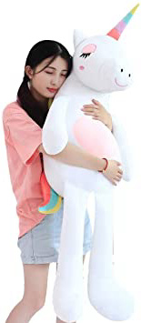 Missley Bebé Niños Arco iris Unicornio Juguete de peluche Relleno Animal Muñeca Suave Amortiguar Cómodo Abrazo Almohada (Blanco, 85CM)