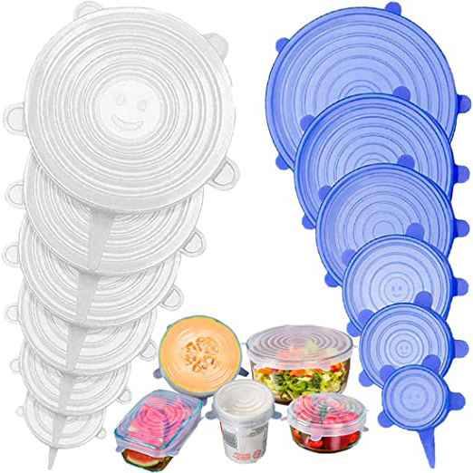 Stone TH Tapas de Silicona Elásticas, 12 Tapas Silicona Ajustables Cocina, Reutilizable Fundas para Alimentos Tapa Tazas, Boles o Tarros, Lavavajillas, Refrigerador