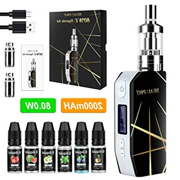 Cigarrillo Electronico de Vapor sin Nicotina Vaper Kit Cigarro Electronico Vaporizador kit completo-80W/2000mAh Batería con 6x10ml de E-líquido, 3m Tanque de Evaporadorl, 0.5Ohm Núcleo de Atomización