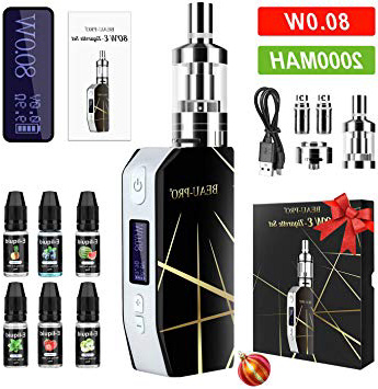 Cigarrillo Electronicos de Vapor sin Nicotina, 80W E/2000mAh Batería Cigarro Electronico Vaporizador Kit con LED Display, 6x10ml 70VG/30PG E-líquido, 3ml Tanque de Evaporadorl, 2x 0.5 ohm Resistencia