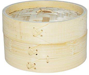 EM Home Vaporera de bambú para cocinar al Vapor, cocedor 1 Nivel con Tapa, Cesta de bambú, Recipiente de bambú, Oriental, cocer al Vapor (15x9cm)