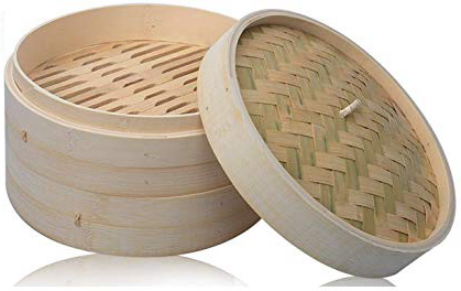 LEYENDAS Vaporera de bambú para cocinar al Vapor, cocedor con Tapa, Cesta de bambú, Recipiente de bambú, Oriental, cocer al Vapor (25x10 cm)