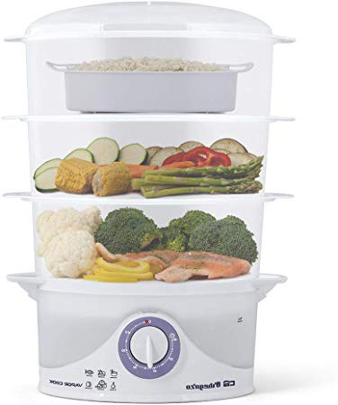 Orbegozo CO 4015 - Vaporera eléctrica, libre de BPA, 3 recipientes apilables incluyendo uno especial para arroz, temporizador hasta 60 minutos con parada automática, 800 W de potencia