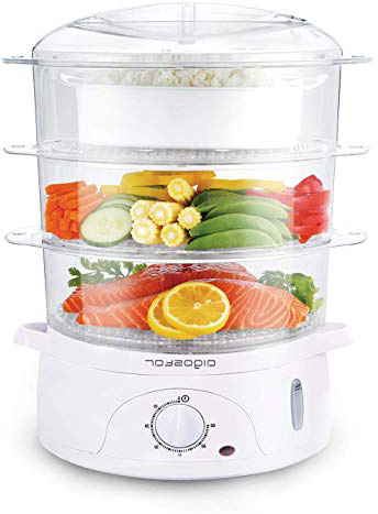 Aigostar Fitfoodie 30CFO - Vaporera EléCtrica 800 W, Temporizador hasta 60 Minutos. 3 Recipientes Apilables (Capacidad Total 9l), Libre de BPA. Diseño Exclusivo.