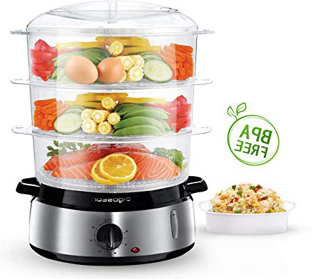 Aigostar Fitfoodie Steel 30INA-Vaporera eléctrica para cocinar alimentos al vapor, 800 W, temporizador y base en acero inoxidable. Libre de BPA, dispone de 3 recipientes de cocinado. Diseño Exclusivo.