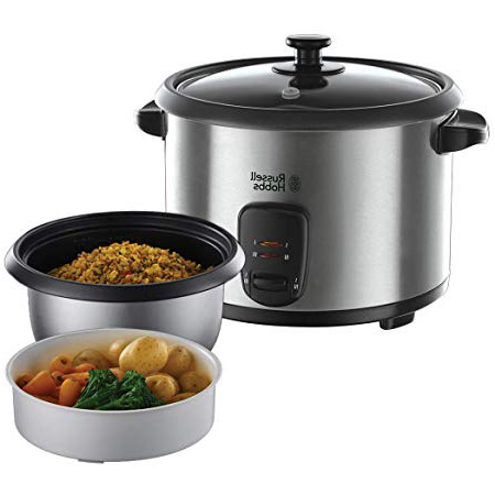 Russell Hobbs Cook@Home 19750-56 - Vaporera y Arrocera, Inox, Capacidad de 1.8 L, Tapa de Vidrio, 700 W