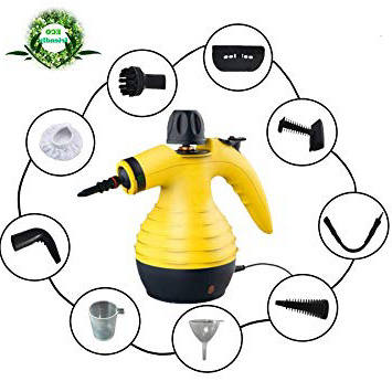 Vaporeta de Limpieza de Mano Portátil Potente y Multiusos para Quitar Manchas en Tapicería de Coche, Hogar, Cocinas, Alfombras, Cristales, Sofá | Vaporizador Limpiador a Vapor con 9 Accesorios