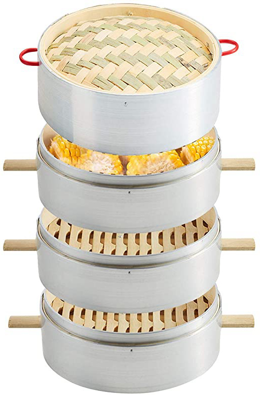 Vaporera De Bambú Hecha A Mano, Cestas De 1 A 4 Niveles, Cocina Saludable Para Vegetales, Albóndigas De Dim Sum,3+1