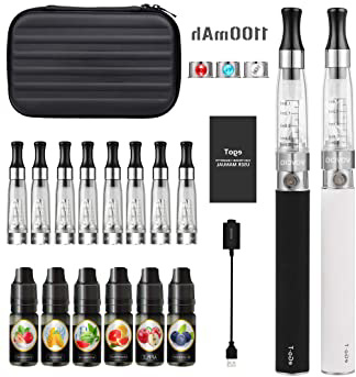 VOVCIG Cigarrillo Electronico,E-Cigarrillo E-líquido Ego II Kits:2 X 1100mah Batería Recargabla +10 X CE4 1.6ml Atomizador +6 X 10ml E-líquido 0 mg Nicotina ( nergo+blanco)
