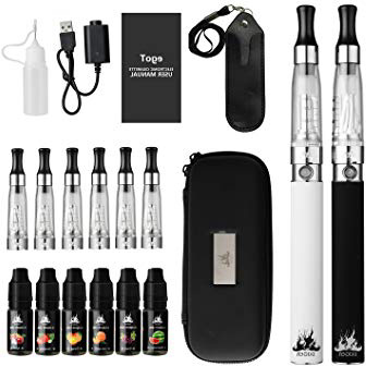 Cigarrillo Electronico, E-Cigarrillo E-líquido Ego T2 Kits IXIGER®:2 X 1100mah Batería Recargabla +8 X CE4 1.6ml Atomizador +6 X 10ml E-líquido(50%PG:50%VG) 0 mg Nicotina ( nergo+blanco)