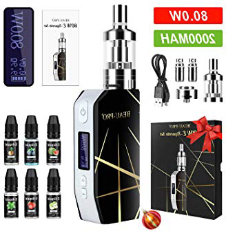 Cigarrillo Electronicos de Vapor sin Nicotina, 80W E/2000mAh Batería Cigarro Electronico Vaporizador Kit con LED Display, 6x10ml 70VG/30PG E-líquido, 3ml Tanque de Evaporadorl, 2x 0.5 ohm Resistencia