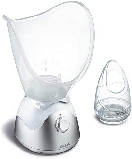 BEURER FS50 Sauna facial, 2 niveles de temperatura, control vapor ajustable, aromaterapia, 2 accesorios para cara y nariz, fácil de limpiar, 120w, color blanco