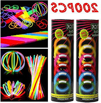 Barras Luminosas, Hieha 200 Piezas Glow Sticks para Fiesta 20cm 7 Colores con Conectores Varitas Luminosas Fluorescentes Kits para Crear Gafas/Pulseras/Collares/Flores/Pendientes