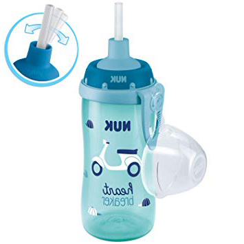 NUK 10255473 Flexi Cup - Pajita con clip y tapa protectora (300 ml, sin BPA), color azul y turquesa