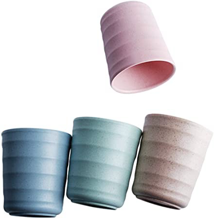 UPSTYLE - Taza de plástico de bambú biodegradable y respetuosa con el medio ambiente, con pajita de trigo para usar con agua, café, leche, zumo, etc., Paja de trigo, Color 3, 200 ml