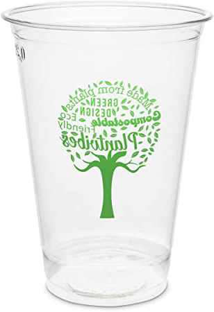 Plantvibes Vasos Desechables para Bebidas frías, Vajillas ecológicas de un sólo Uso, 100% compostable & CO2 Neutral - 50 Tazas de Green Tree 350 ml - Copas de Bio PLA Fiestas