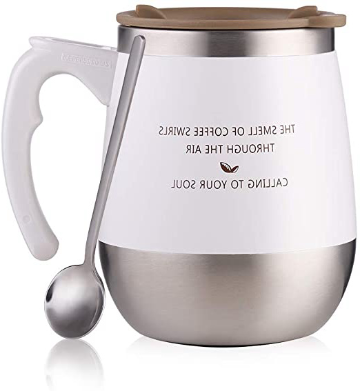 ZDZDZ - Taza de café de acero inoxidable con asa y un diseño de aislante térmico para llevar a la oficina, de 453 ml, Blanco, 13*10*13cm