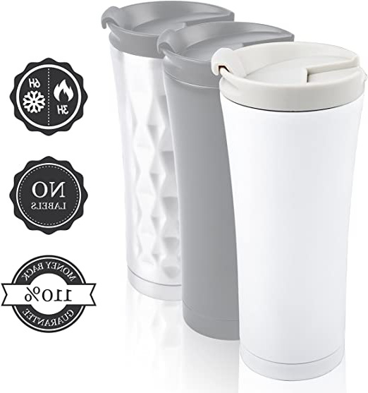 Taza termo te & cafe 0.45L (450 ml) a prueba de fugas. Aislante taza térmica del café del diseño, llevar sin BPA, superior negro / blanco acero inoxidable - 110% de garantía de devolución de dinero