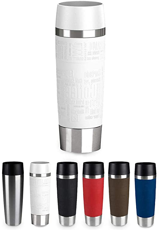 Emsa 515682 Vaso térmico Grande con Manguito, 0.50 L, Tanto para Caliente como para frío, se Puede Lavar en lavavajillas, 100% Sellado, Apertura de 360 Grados, Blanco