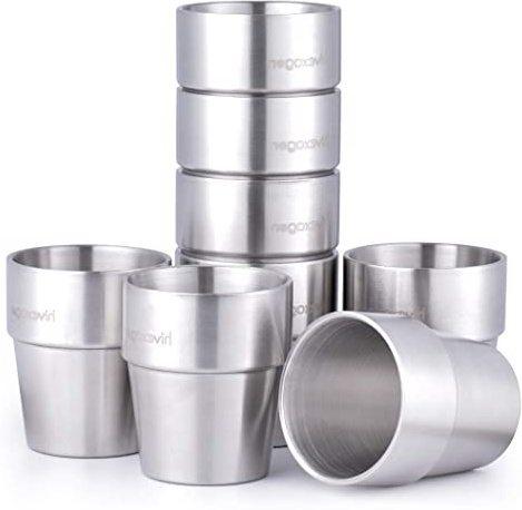Hivexagon Vasos de Cerveza de Acero Juego de 8 Tazas de Doble Pared de Acero Inoxidable de 300 ml - Perfecto para Bebidas Frías - Apto para Lavavajillas HG298