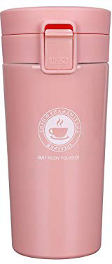 QIMEI-SHOP Termo,Termo de Café para Llevar de Acero Inoxidable Vaso Termico Prueba de Fugas Taza de Café Térmica Sin BPA para Coche Oficina Viaje 380ML Rosado