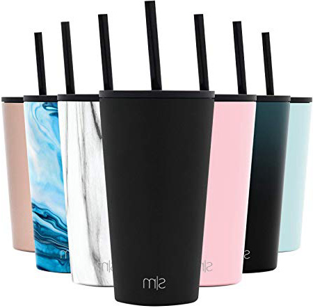 Simple Modern Classic 470ml Termo Taza con 2 Tapas: Abatible y con Paja, Vaso Termico de Viaje Café Termica para Llevar Acero Inoxidable Botella de Agua para Mujer u Hombre -Medianoche Negro