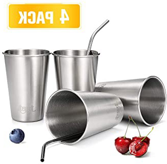 JOYXEON Nueva Taza de Acero Inoxidable apilables de 500ml con pajitas (Paquete de 4) Vasos de Acero de Grado alimenticio Tazas térmicas Vaso para Cerveza de Vino Bebida fresquita