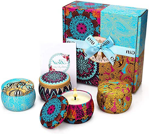 CREASHINE Velas Perfumadas Juego de 4 Piezas Vela Aromática Regalo de Velas de Aromaterapia Cera de Soja 100% Natural Vela de Viaje Adecuado para Yoga Baño Dormitorio