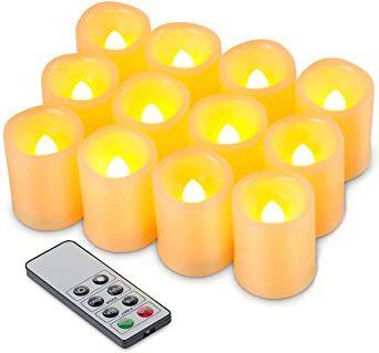 Kohree Juego de 12 Velas LED Sin Llama para Uso en Interiore y Exteriore con Mando a Distancia y Temporizador, Pilas Incluidas para Navidad,Restaurante,Bar,Semana Santa