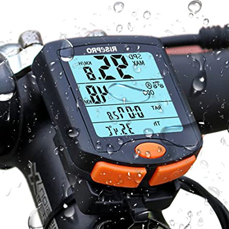 RISEPRO– ordenador de bicicleta inalámbrico, ordenador de bicicleta impermeable con retroiluminación LCD de 4 líneas para el seguimiento de velocidad y distancia