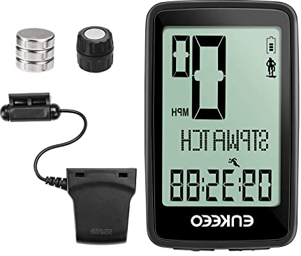 ENKEEO Ciclocomputadores Inalámbrica Recargable USB con Cadencia, Cuentakilómetros Impermeable para Bicicleta, Multifunción con Pantalla LCD Retroiluminada, para Ciclismo