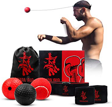 Guri Boxing Reflex Ball/Pelotas de Reflejo-Kit de Boxeo con 3 Pelotas de Reacción, Vendas y Bolsa Impermeable-Ideal para Velocidad De Reacción, Coordinación Mano Ojo, Precisión y Enfoque