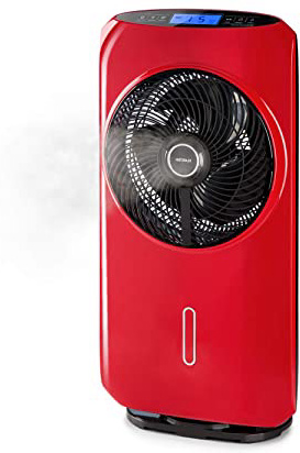 KLARSTEIN Cool Tropic - Ventilador Vertical con humidificador de Aire, Oscilación de 90°, Tecnología WhisperFlow, 48 W, 2820 m³/h, 8 velocidades, 1.6 L, máx. 59 db, Control táctil, Rojo