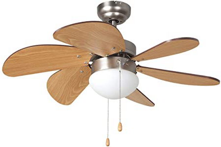 Orbegozo CP 15075 N - Ventilador de techo con luz, 6 aspas de madera, silencioso, 3 velocidades de ventilación, 80 cm de diámetro, 50 W de potencia