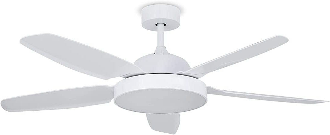 IKOHS FLOWIND - Ventilador de Techo con Luz, Diseño Exclusivo, Silencioso, Potente, 5 Aspas, Mando a Distancia, 132 cm de Diámetro, 3 Velocidades,Temporizador, Aspas de Madera, Motor AC, 88W (Blanco)