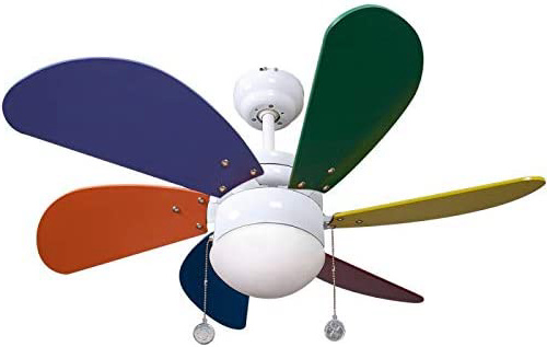 FABRILAMP Ventilador de Techo Infantil. 6 Aspas. Colores. 1xE27. 77 cm Diámetro.
