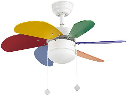 Faro Barcelona 33179 - PALAO Ventilador de techo con luz 6 palas de MDF multicolor, Diámetro 760mm, Accionado por cadena