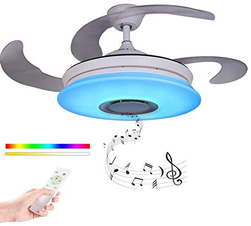 Moderno Ventilador de techo con luz con Mando a distancia con altavoz Bluetooth, HOREVO 36W Lámpara de techo teléfono aplicación, LED RGB Cambio de Color, ideal Para Salon, Dormitorio Fiesta AC220V