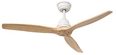 IKOHS - Ventilador de Techo con Mando a Distancia, 3 Aspas de Madera Natural, Potencia de 75W, Material del Cuerpo Aluminio, 132 cm de Diametro, 3 Velocidades, Color Blanco Mate