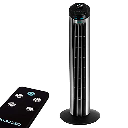 Cecotec ForceSilence 890 Skyline Ventilador de Torre Digital, 3 Velocidades, 3 Modos, Temporizador 7.5h, Silencioso, Motor de Cobre, Color Blanco, Negro