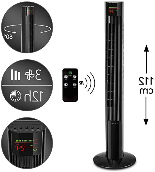 TROTEC Ventilador de Torre TVE 32 T/Extra Alto/Mando a Distancia/Pantalla LED/Silencioso / 45 W/Negro / 3 Velocidades de Ventilación/Oscilación Automática de 60° / Temporizador/Base de Apoyo Estable
