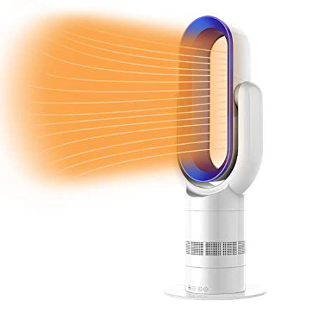 OMZBM Mejorar Silencio Ventilador sin Cuchillas Calentador Caliente+Ventilador frío Ventilador Seguridad Vertical eléctrico oscilante 25pulgadas con Control Remoto Sincronización 10 Archivos,Azul…