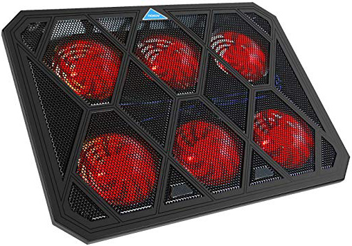 VOXON - Base de Refrigeración Gaming para Portátil con 6 Ventiladores hasta 19 Pulgadas, Iluminación LED Rojo con Puerto USB