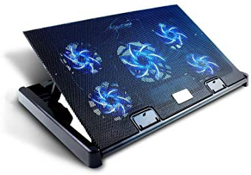 Olliwon Base de Refrigeración para Ordenador Portátil,5 Ventiladores Ultrasilenciosos con LED, Velocidad Ajustable, hasta 17.6 Pulgadas con 2 Puertos USB